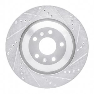 Audi A8 Brake Rotor (1) - Rear Right - R1 Concepts - Drilled & Slotted - Silver - `04-`18